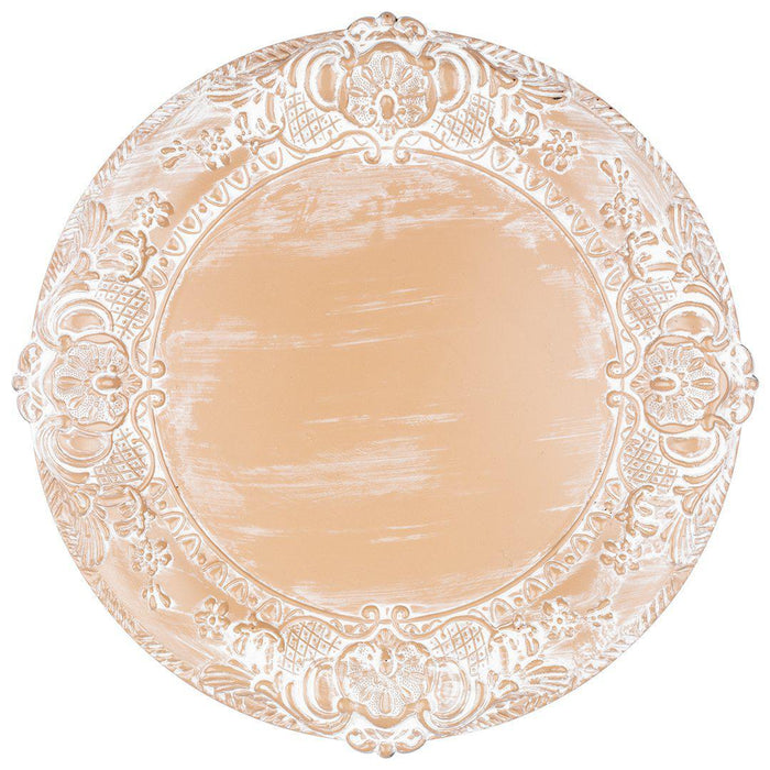 Acrylic Charger Plates Round Antique Baroque-Set of 4-Koyal Wholesale-Shabby White-