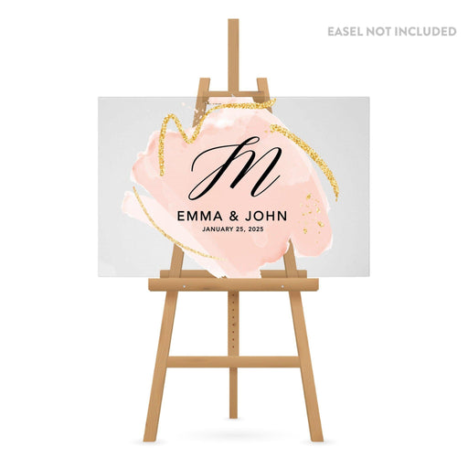 Acrylic Custom Watercolor Wedding Signs, 16 x 24 Inches-Set of 1-Andaz Press-Watercolor Brush Stroke Monogram-