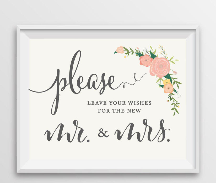 Andaz Press 8.5" x 11" Floral Roses Wedding Party Signs-Set of 1-Andaz Press-Leave Your Wishes For New Mr. & Mrs.-