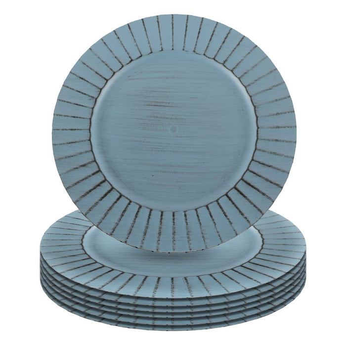 Antique Brushed Ribbed Charger Plates, BULK Set-Koyal Wholesale-Antique Blue-Set of 4-
