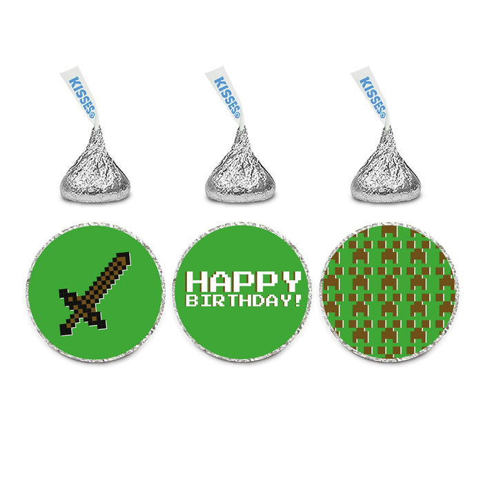 Birthday Hersheys Kisses Stickers-Set of 216-Andaz Press-Minecraft Theme Happy Birthday-