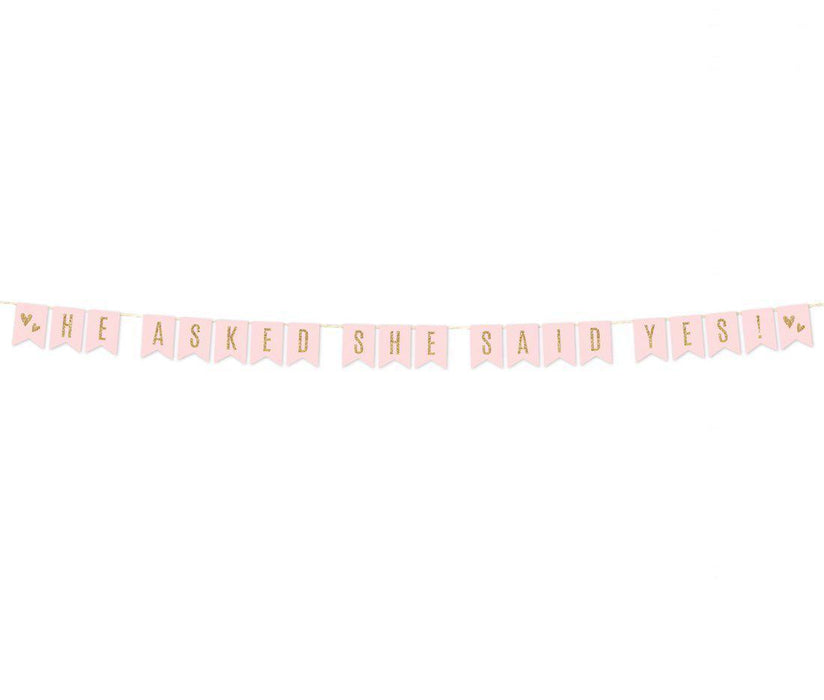 Blush Pink Gold Glitter Print Wedding Hanging Pennant Banner with String-Set of 1-Andaz Press-He Asked, She Said Yes!-