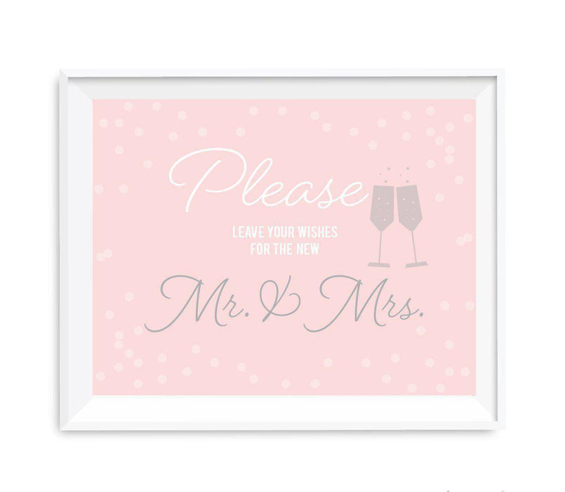 Blush Pink and Gray Pop Fizz Clink Wedding Party Signs-Set of 1-Andaz Press-Leave Your Wishes For New Mr. & Mrs.-
