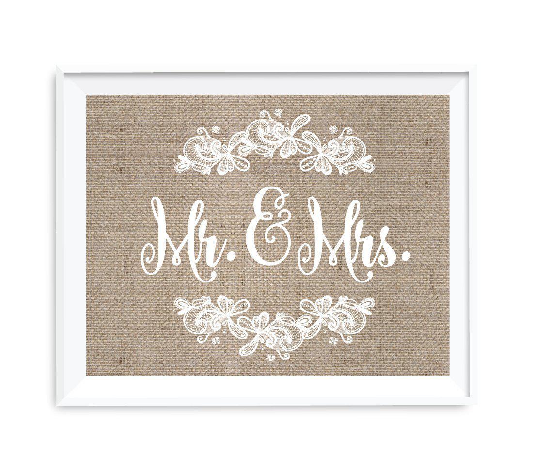 Burlap Lace Wedding Party Signs-Set of 1-Koyal Wholesale-Mr. & Mrs.-