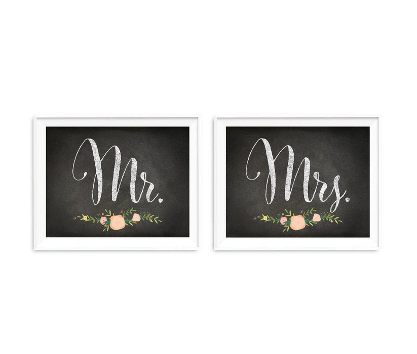Chalkboard & Floral Roses Wedding Party Signs, 2-Pack-Set of 2-Andaz Press-Mr. & Mrs.-