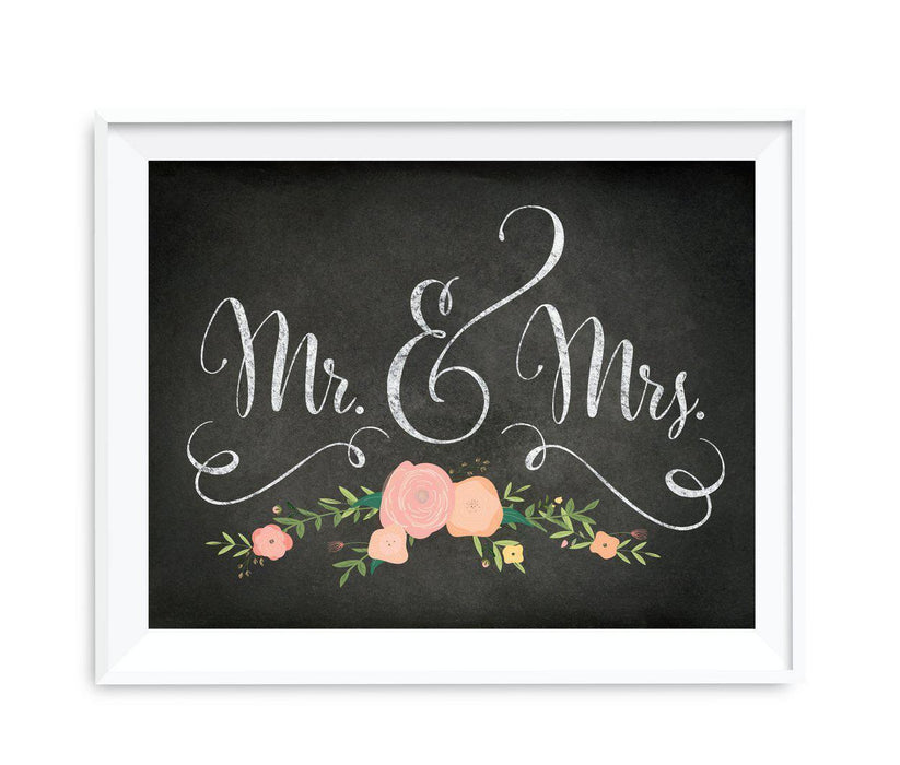 Chalkboard & Floral Roses Wedding Party Signs-Set of 1-Andaz Press-Mr. & Mrs.-