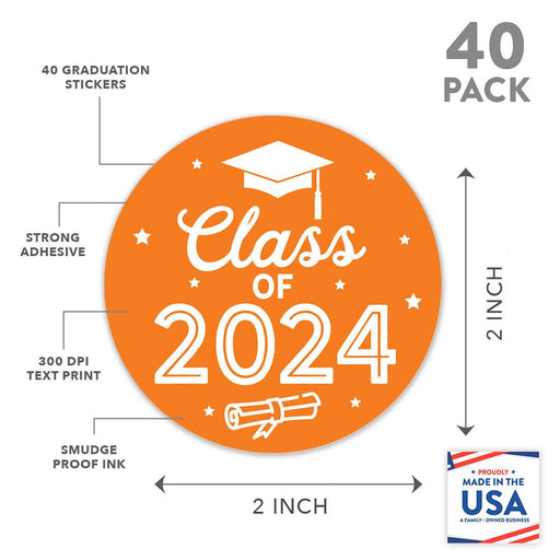 Class of 2024 Graduation Stickers for Party Favors, Set of 40-Set of 40-Andaz Press-Orange-