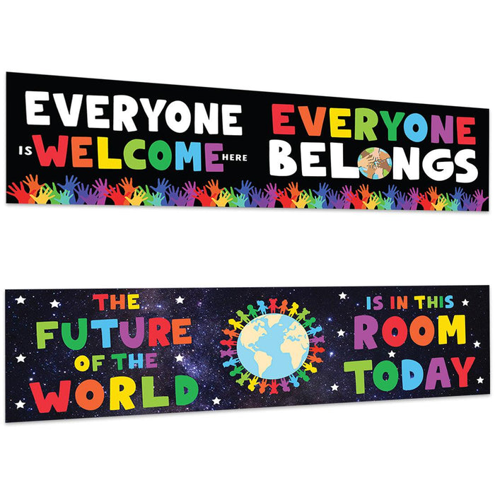 Classic Rainbow Classroom Banner Poster Sign for Teachers, Door Wall Decor, Set of 2-Set of 2-Andaz Press-Welcome Diversity Posters-