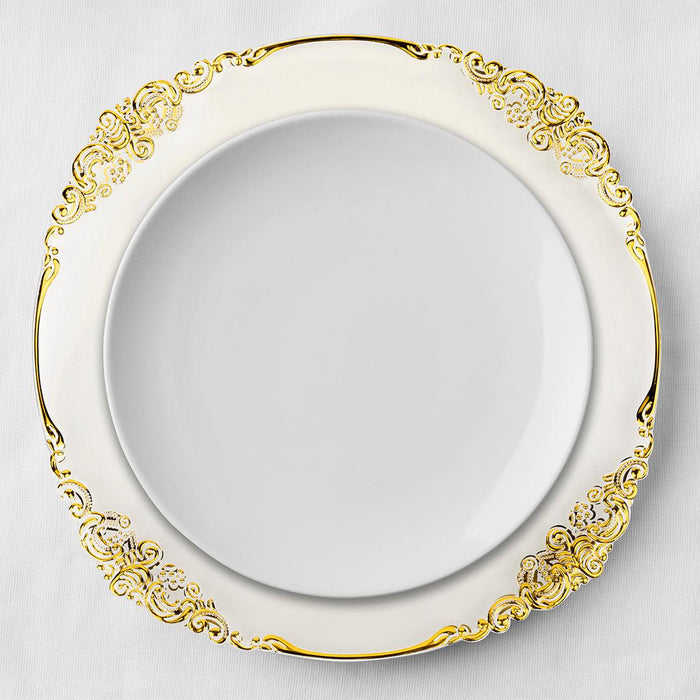 Clear Acrylic Vintage Charger Plates, Set of 4-Set of 4-Koyal Wholesale-Gold-