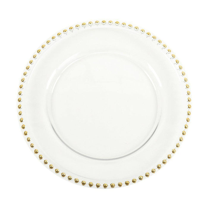 Clear Glass Beaded Couture Charger Plates, Set of 4-Set of 4-Koyal Wholesale-