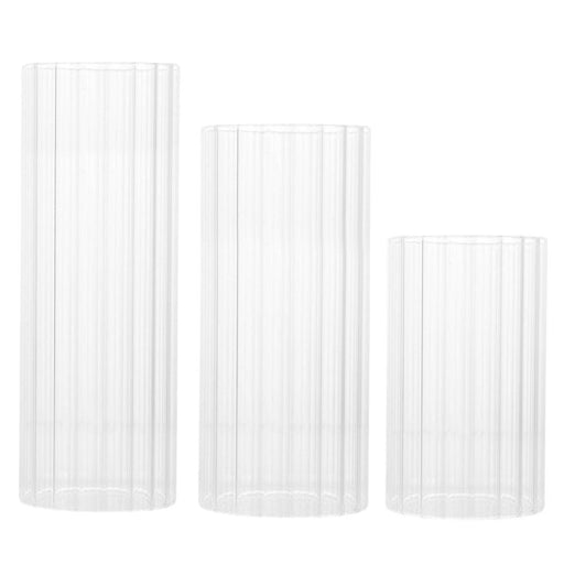 Clear Ribbed Glass Cylinder Vase Set, Set of 3-Set of 3-Koyal Wholesale-