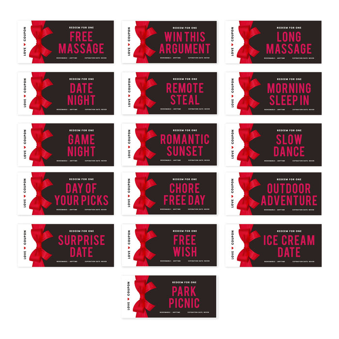 Couples Coupons-Set of 16-Andaz Press-Red Bow Love-