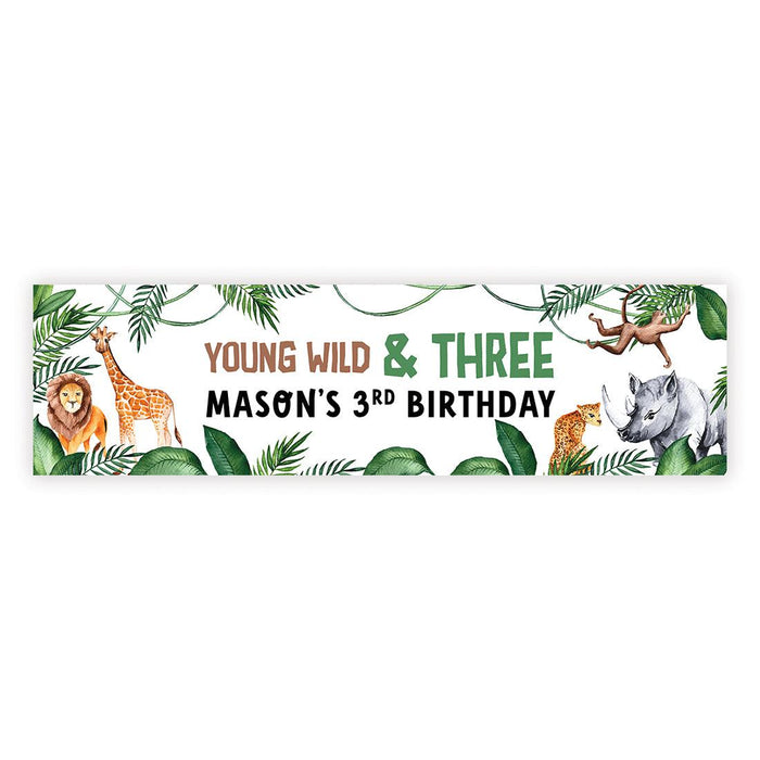 Custom 3rd Happy Birthday Banner Backdrop for Party Decorations, Set of 1-Set of 1-Andaz Press-Young Wild & Three Jungle-