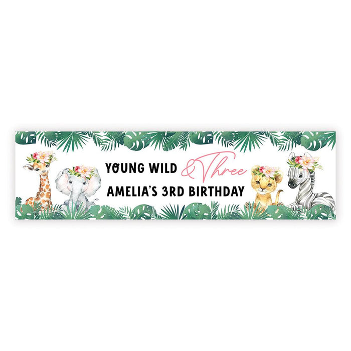 Custom 3rd Happy Birthday Banner Backdrop for Party Decorations, Set of 1-Set of 1-Andaz Press-Young Wild & Three Safari-
