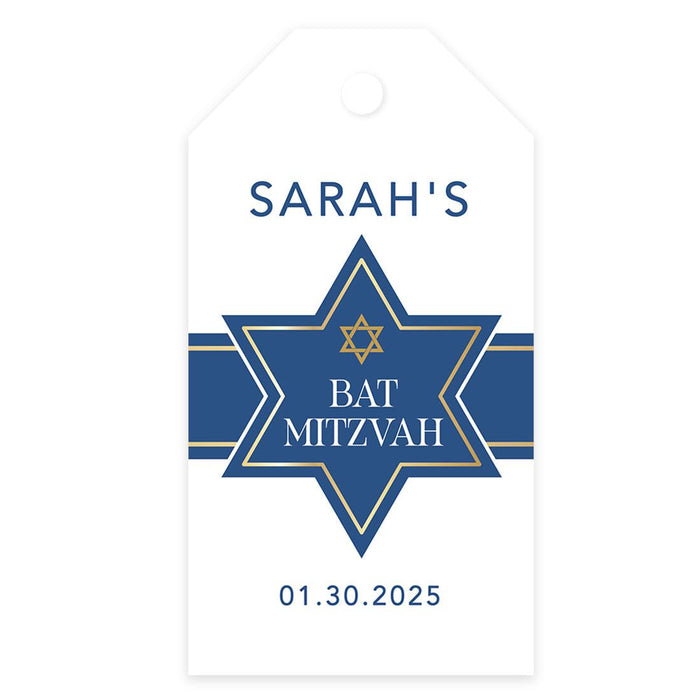 Custom Bar/Bat Mitzvah Favor Tags with String, Thank You Gift Tags for Party Favors, Set of 60-Set of 60-Andaz Press-Classic Star of David-
