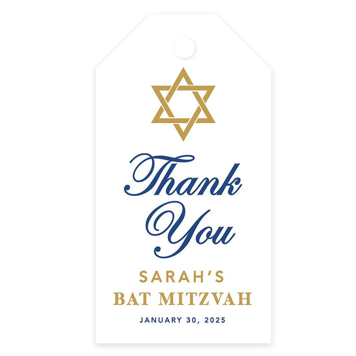 Custom Bar/Bat Mitzvah Favor Tags with String, Thank You Gift Tags for Party Favors, Set of 60-Set of 60-Andaz Press-Classic Thank You-