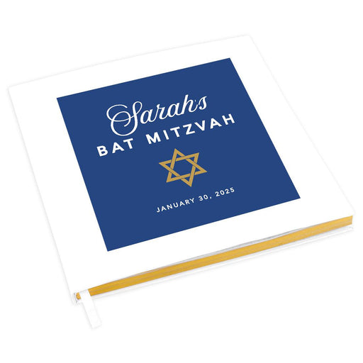 Custom Bar/Bat Mitzvah Guest Book with Gold Accents, Album for Girls, or Boys, Set of 1-Set of 1-Andaz Press-Classic Script-