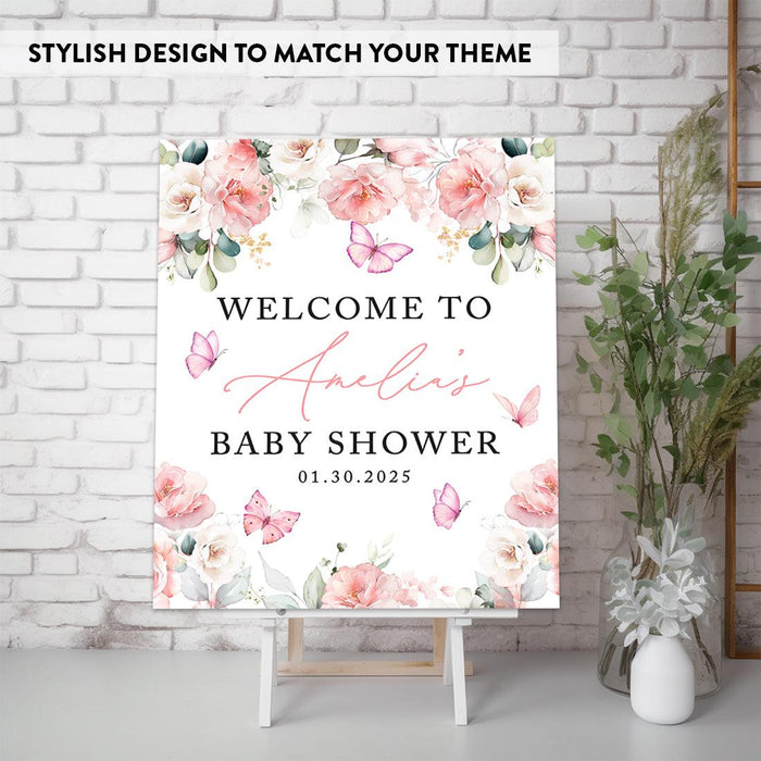 Custom Blooming Baby Shower: Floral Canvas Decor & Guest Book Alternative-Set of 1-Andaz Press-Pink Florals-