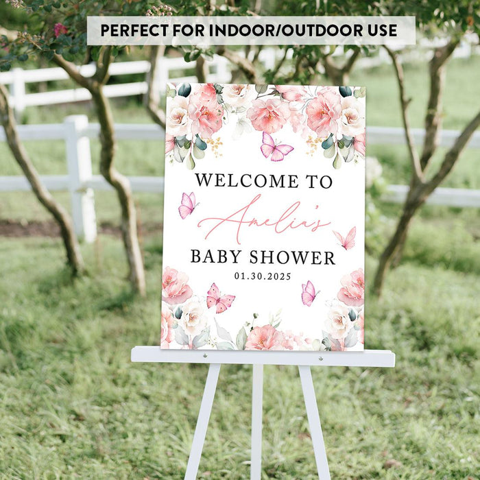 Custom Blooming Baby Shower: Floral Canvas Decor & Guest Book Alternative-Set of 1-Andaz Press-Pink Florals-