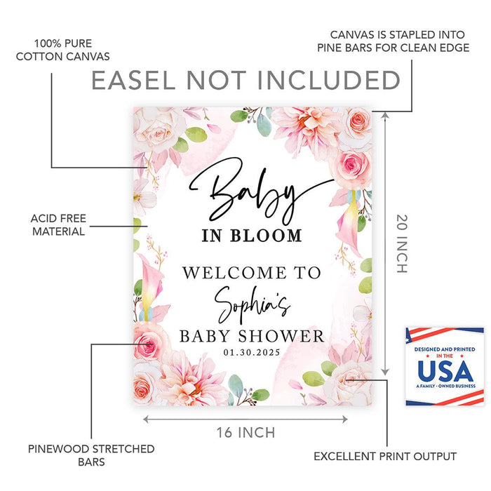 Custom Blooming Baby Shower: Floral Canvas Decor & Guest Book Alternative-Set of 1-Andaz Press-Pink Florals-