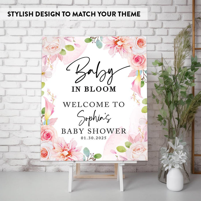 Custom Blooming Baby Shower: Floral Canvas Decor & Guest Book Alternative-Set of 1-Andaz Press-Pink Florals-