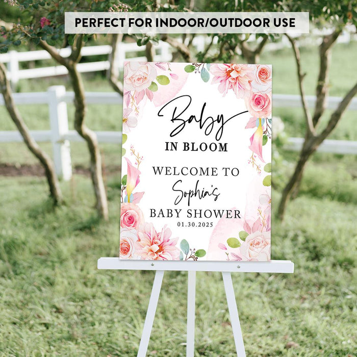 Custom Blooming Baby Shower: Floral Canvas Decor & Guest Book Alternative-Set of 1-Andaz Press-Pink Florals-