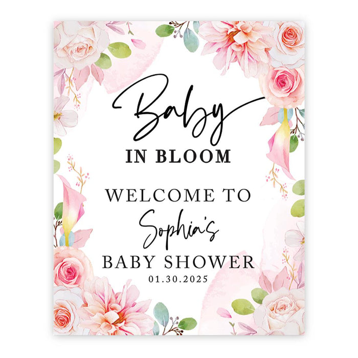 Custom Blooming Baby Shower: Floral Canvas Decor & Guest Book Alternative-Set of 1-Andaz Press-Pink Florals-