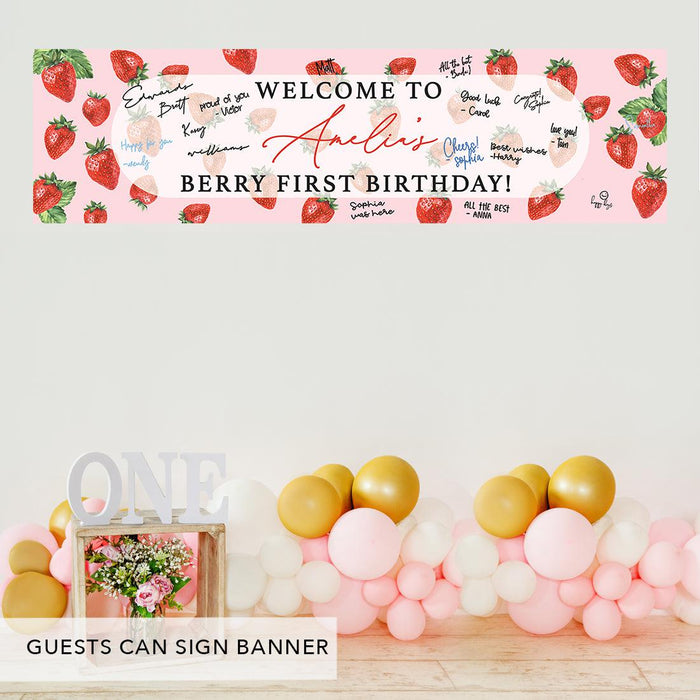 Custom First Birthday Decor: Banner & Backdrop for Girls, Set of 1-Set of 1-Andaz Press-Berry Firsty Birthday-