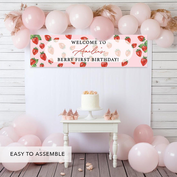 Custom First Birthday Decor: Banner & Backdrop for Girls, Set of 1-Set of 1-Andaz Press-Berry Firsty Birthday-