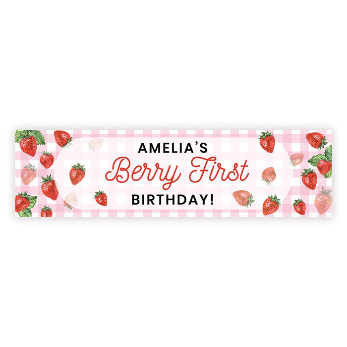 Custom First Birthday Decor: Banner & Backdrop for Girls, Set of 1-Set of 1-Andaz Press-Berry Firsty Birthday Pink Plaid-