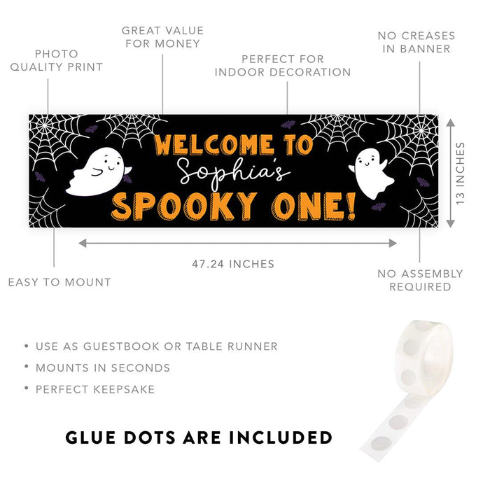 Custom Halloween 1st Birthday Banner, Backdrop Welcome Sign, Set of 1-Set of 1-Andaz Press-First Boo-Day-