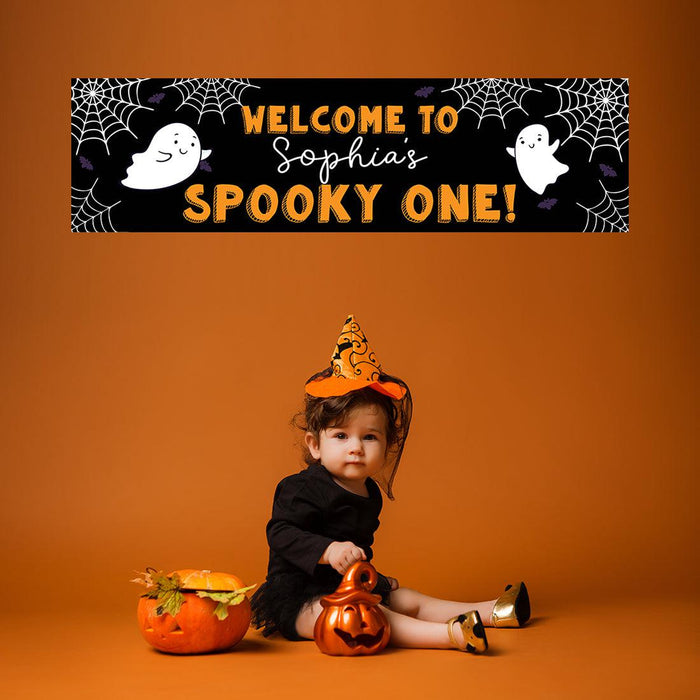 Custom Halloween 1st Birthday Banner, Backdrop Welcome Sign, Set of 1-Set of 1-Andaz Press-First Boo-Day-