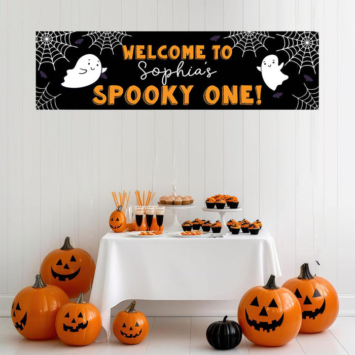 Custom Halloween 1st Birthday Banner, Backdrop Welcome Sign, Set of 1-Set of 1-Andaz Press-First Boo-Day-