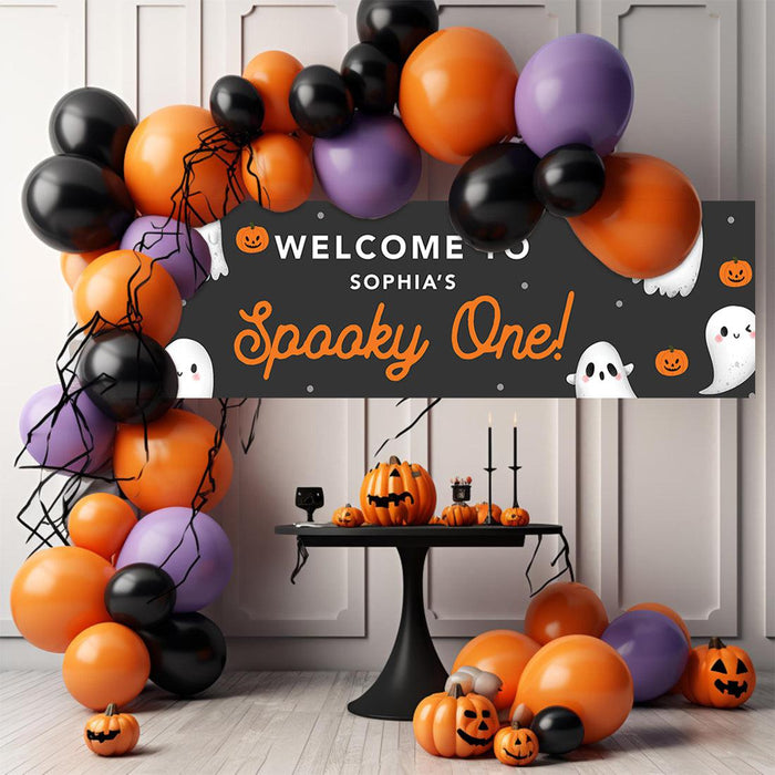 Custom Halloween 1st Birthday Banner, Backdrop Welcome Sign, Set of 1-Set of 1-Andaz Press-First Boo-Day-