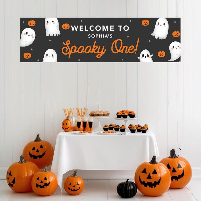 Custom Halloween 1st Birthday Banner, Backdrop Welcome Sign, Set of 1-Set of 1-Andaz Press-First Boo-Day-