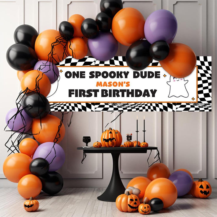 Custom Halloween 1st Birthday Banner, Backdrop Welcome Sign, Set of 1-Set of 1-Andaz Press-First Boo-Day-