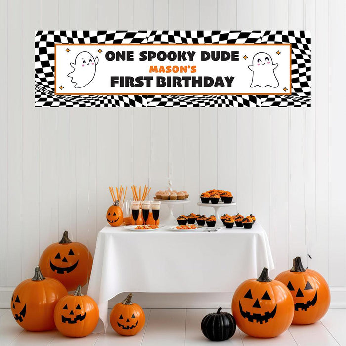 Custom Halloween 1st Birthday Banner, Backdrop Welcome Sign, Set of 1-Set of 1-Andaz Press-First Boo-Day-