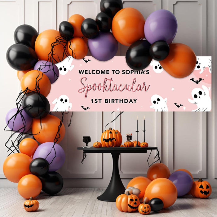 Custom Halloween 1st Birthday Banner, Backdrop Welcome Sign, Set of 1-Set of 1-Andaz Press-First Boo-Day-