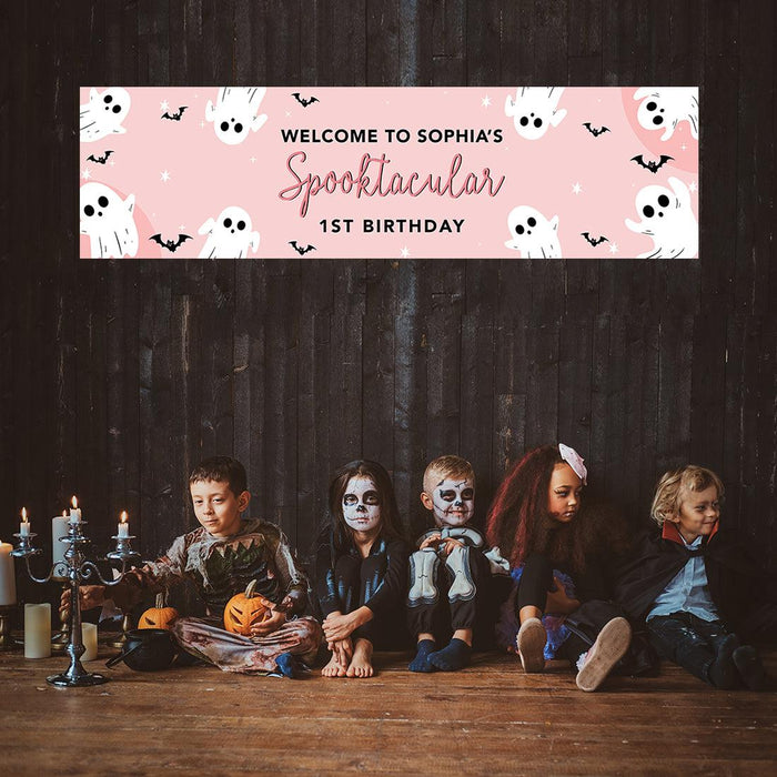 Custom Halloween 1st Birthday Banner, Backdrop Welcome Sign, Set of 1-Set of 1-Andaz Press-First Boo-Day-