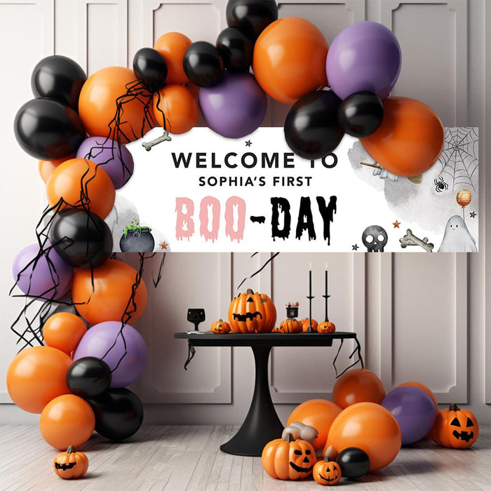 Custom Halloween 1st Birthday Banner, Backdrop Welcome Sign, Set of 1-Set of 1-Andaz Press-First Boo-Day-