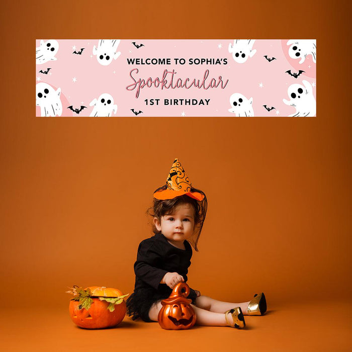 Custom Halloween 1st Birthday Banner, Backdrop Welcome Sign, Set of 1-Set of 1-Andaz Press-First Boo-Day-