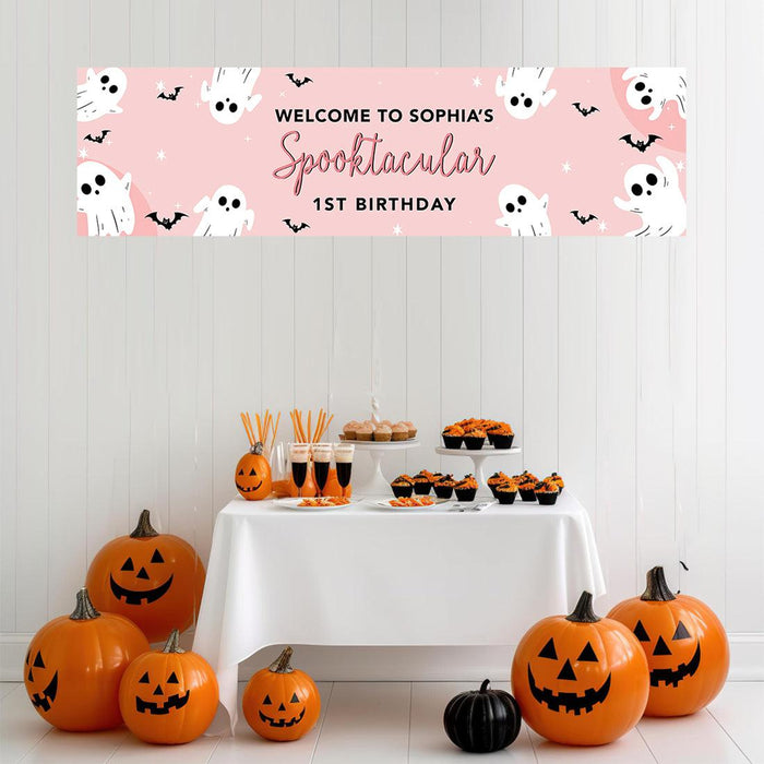 Custom Halloween 1st Birthday Banner, Backdrop Welcome Sign, Set of 1-Set of 1-Andaz Press-First Boo-Day-