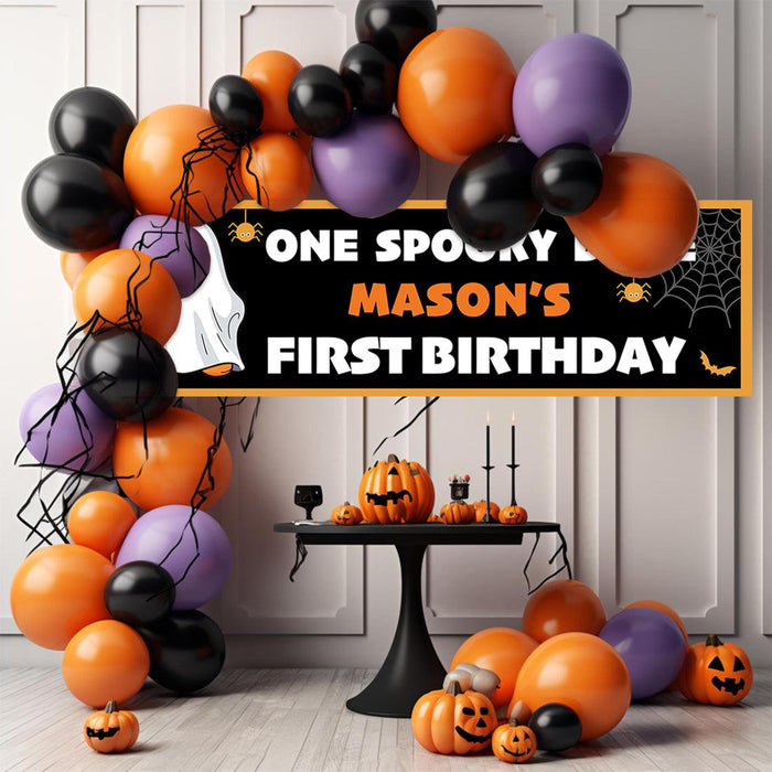 Custom Halloween 1st Birthday Banner, Backdrop Welcome Sign, Set of 1-Set of 1-Andaz Press-First Boo-Day-