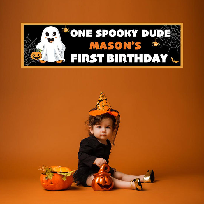 Custom Halloween 1st Birthday Banner, Backdrop Welcome Sign, Set of 1-Set of 1-Andaz Press-First Boo-Day-