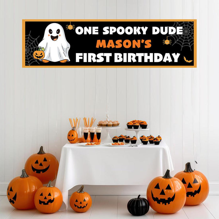 Custom Halloween 1st Birthday Banner, Backdrop Welcome Sign, Set of 1-Set of 1-Andaz Press-First Boo-Day-