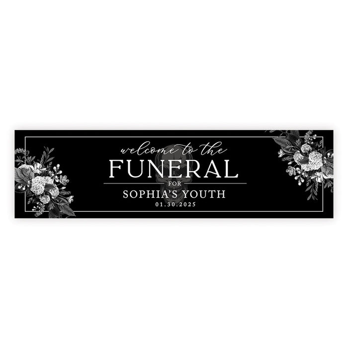 Custom Halloween RIP Birthday Banner, Backdrop Welcome Sign, Set of 1-Set of 1-Andaz Press-Funeral for Custom Name Youth-