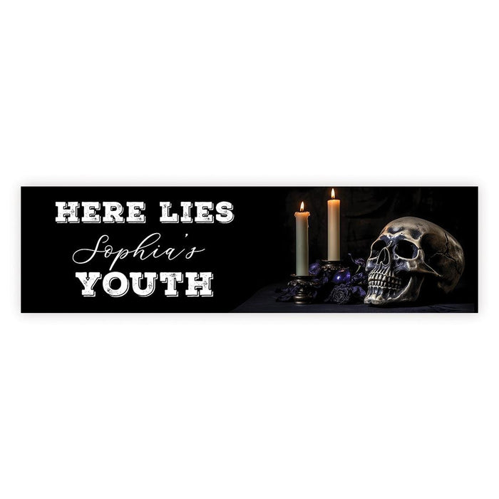 Custom Halloween RIP Birthday Banner, Backdrop Welcome Sign, Set of 1-Set of 1-Andaz Press-Here Lies Custom Name Youth-