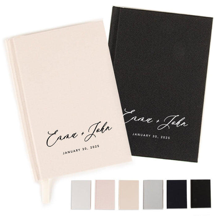 Custom Hardcover Linen Wedding Vow Books, 2-Pack-Set of 2-Andaz Press-Cursive Custom Names & Date-