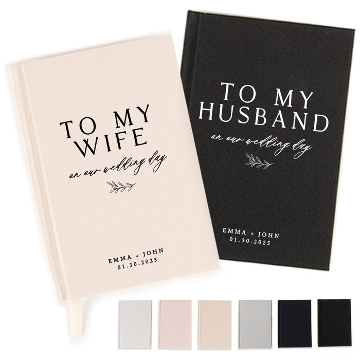 Custom Hardcover Linen Wedding Vow Books, 2-Pack-Set of 2-Andaz Press-To My Wife, To My Husband-