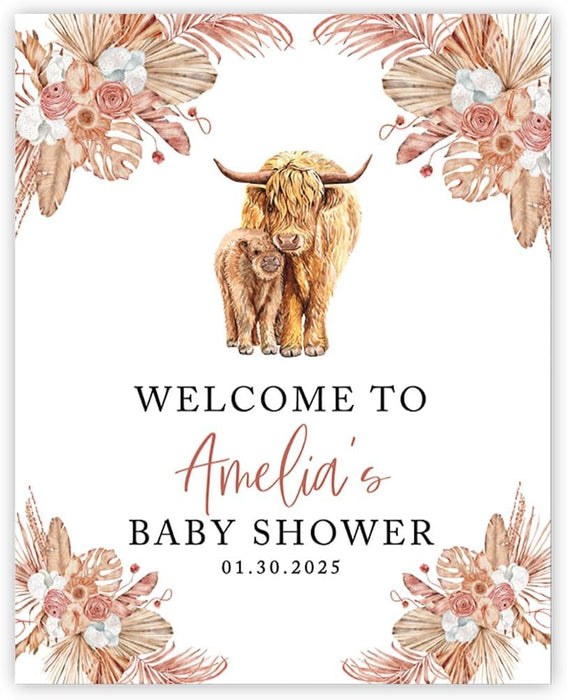 Custom Jungle Safari Baby Shower Canvas Welcome Signs-Set of 1-Andaz Press-Boho Highland Cow-